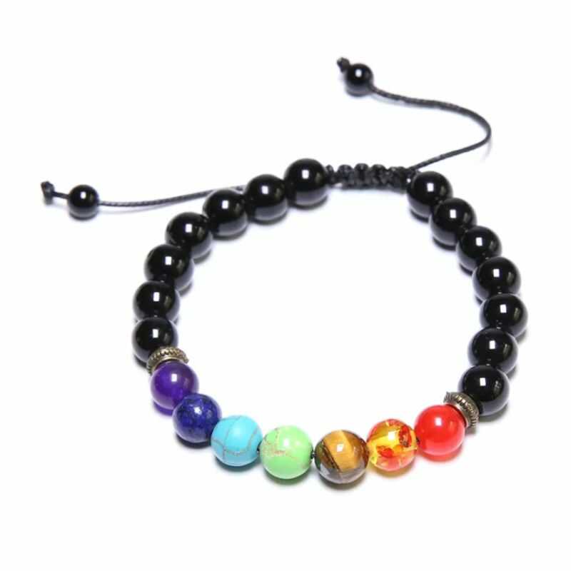 Pulsera 7 Chakras Hilo Ajustable Ágata Negra