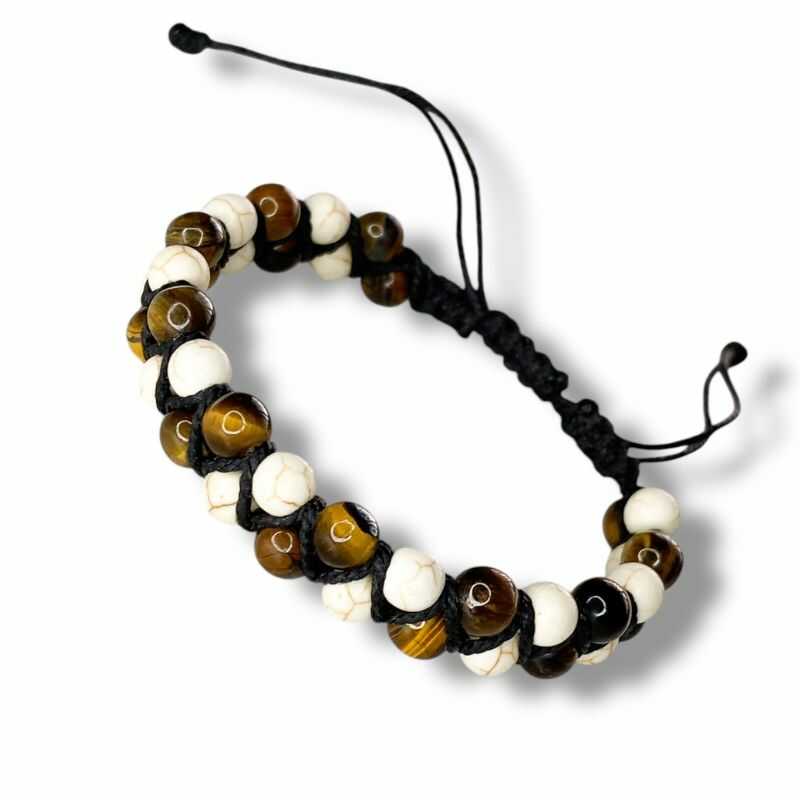 Pulsera Doble Ojo de Tigre y Reconstituida Beige