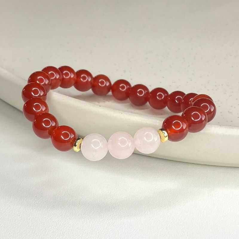 Pulsera Ágata Roja y Cuarzo Rosa