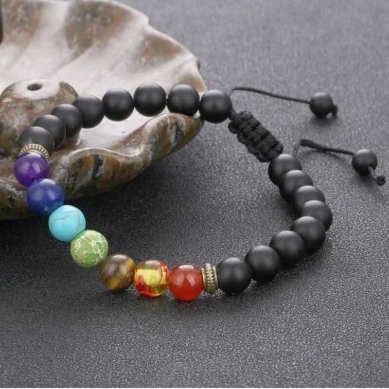 Pulsera 7 Chakras Hilo Ajustable Ónix Mate