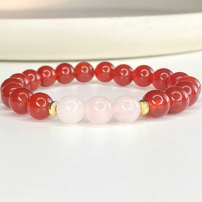 Pulsera Ágata Roja y Cuarzo Rosa