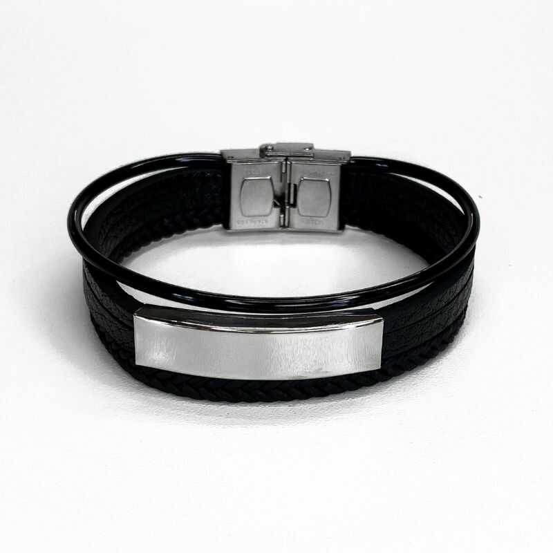 Pulsera Triple de Cuero y Acero