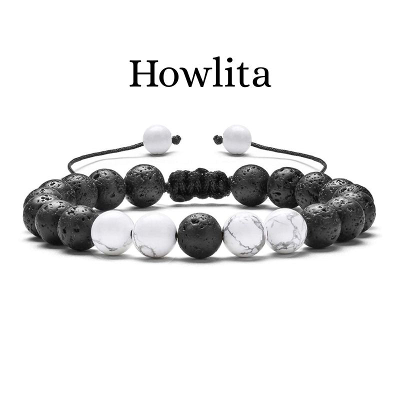 Pulseras de la Distancia Ajustables Howlita y Ónix