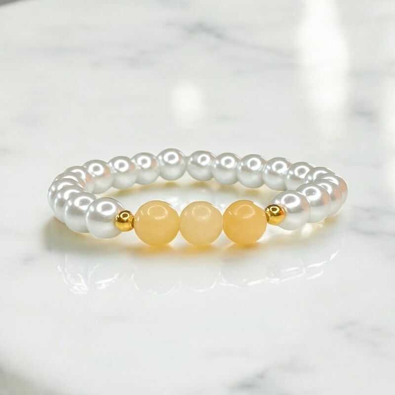 Pulsera Perlas y Jade Amarillo