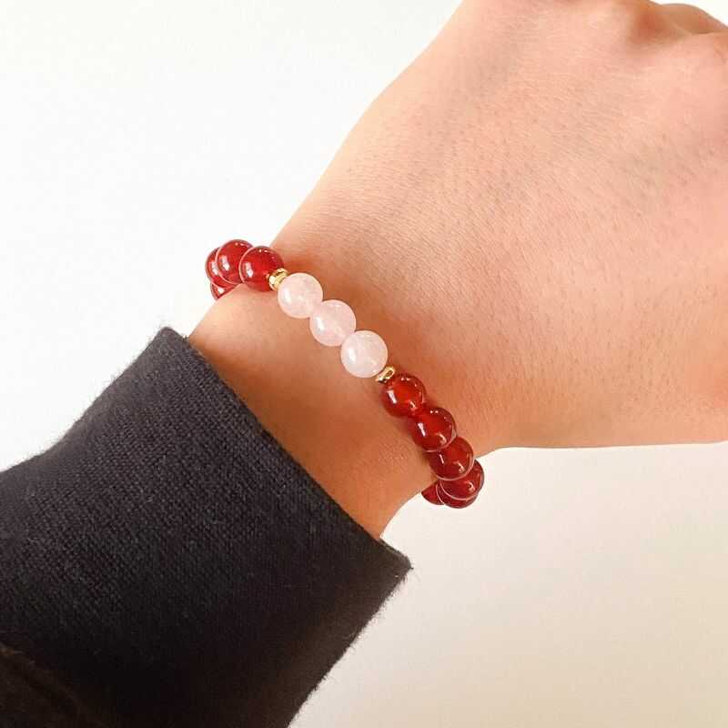 Pulsera Ágata Roja y Cuarzo Rosa