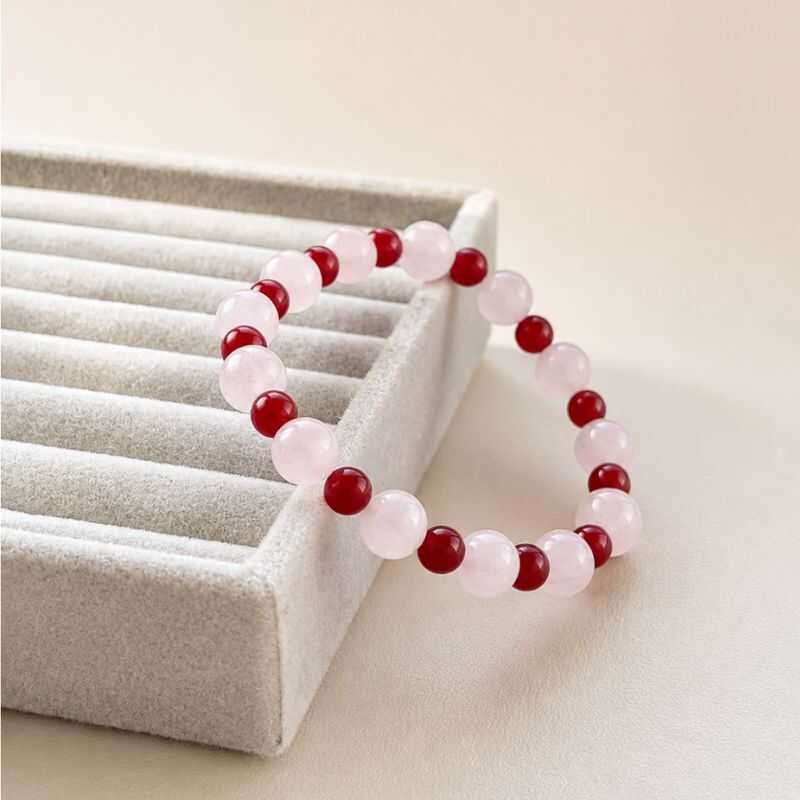 Pulsera Combinada Cuarzo rosa y Ágata roja