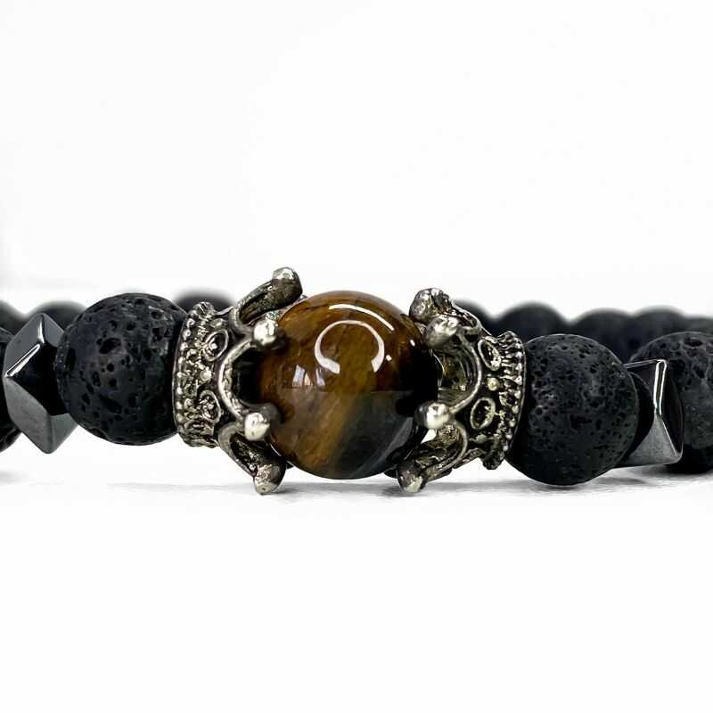 Pulsera Roca Volcánica con Coronas
