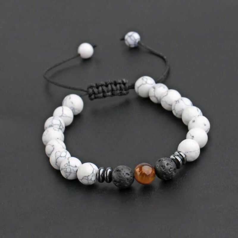 Pulsera Ajustable Reconstituida Howlita, Ojo de Tigre y Roca Volcánica