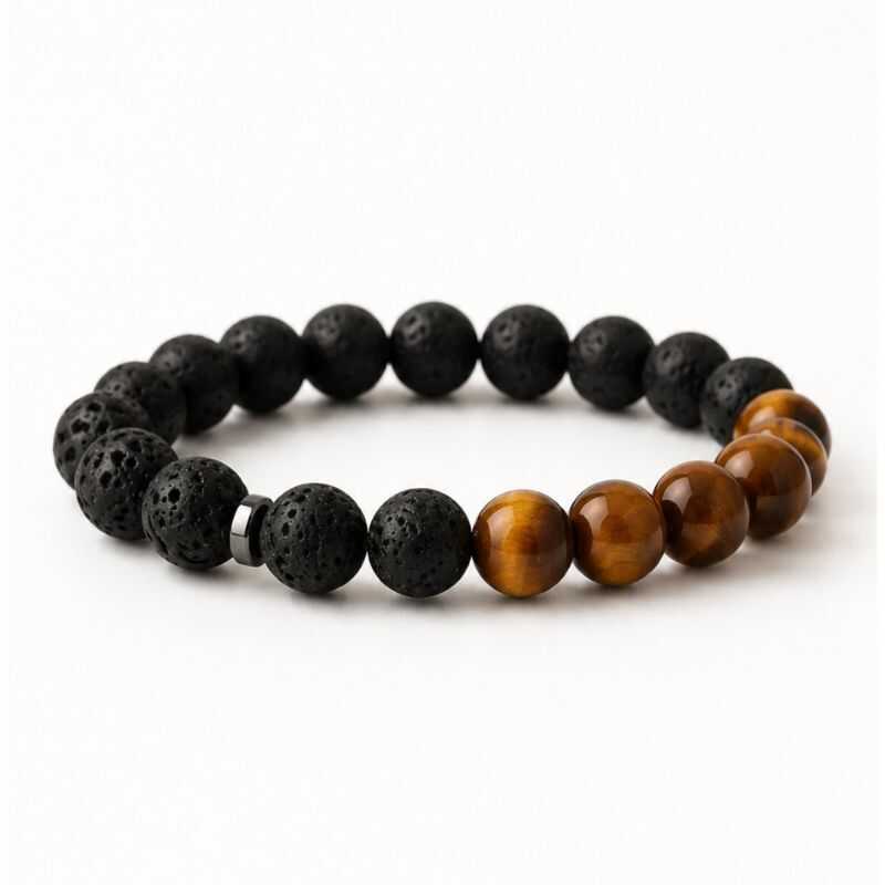 Pulsera Ojo de Tigre y Roca Volcánica