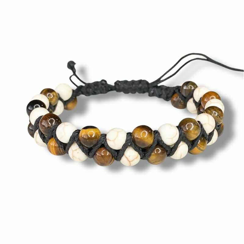 Pulsera Doble Ojo de Tigre y Reconstituida Beige