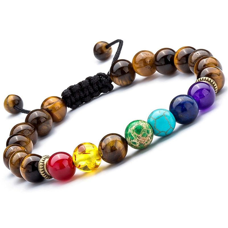 Pulsera 7 Chakras Hilo Ajustable Ojo de Tigre