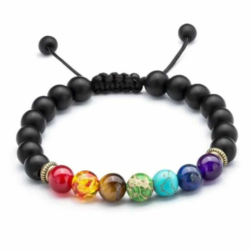 Pulsera 7 Chakras Hilo Ajustable Ónix Mate
