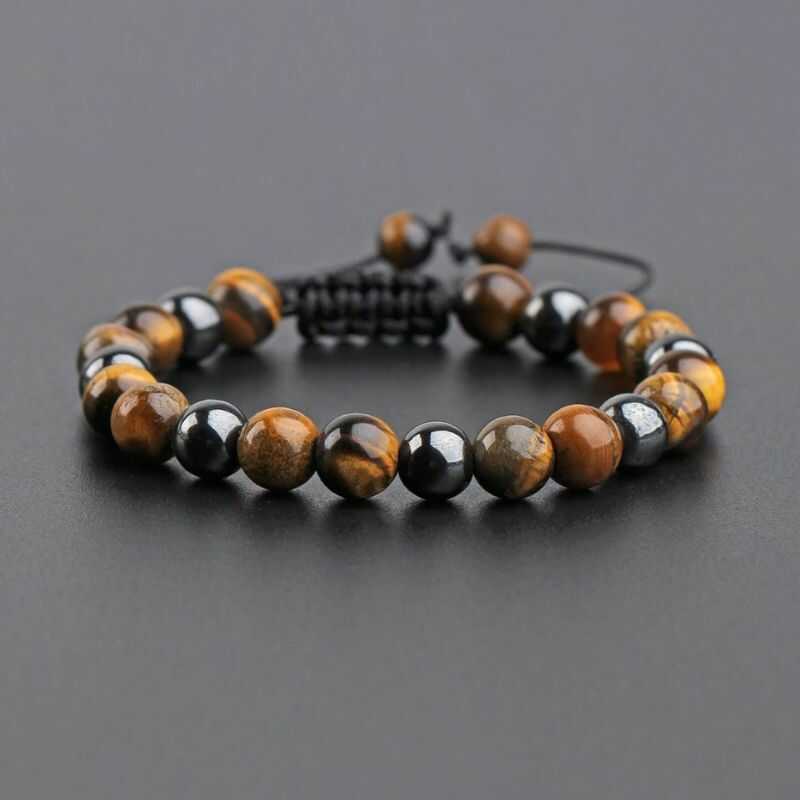 Pulsera Ajustable Ojo de Tigre y Hematita