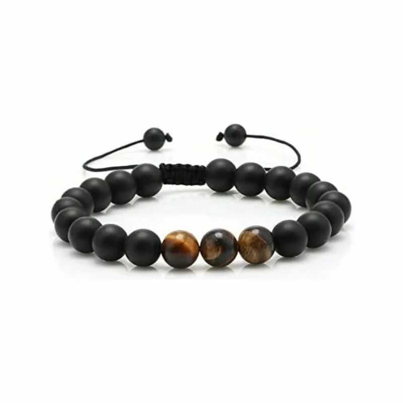 Pulsera Ajustable Ónix Mate y Ojo de Tigre