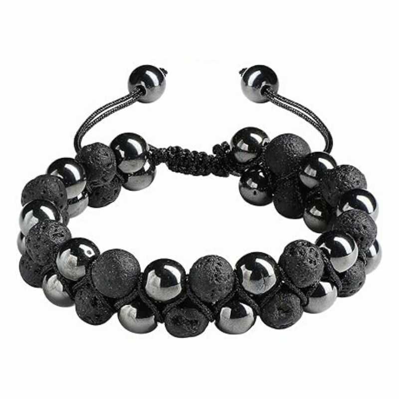 Pulsera Doble Hematita y Roca Volcánica