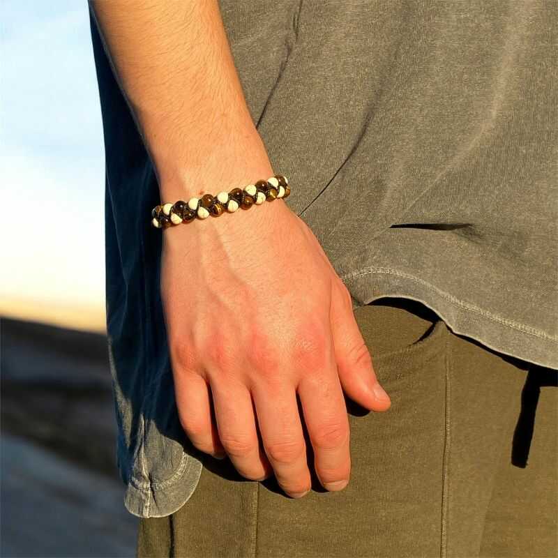 Pulsera Doble Ojo de Tigre y Reconstituida Beige
