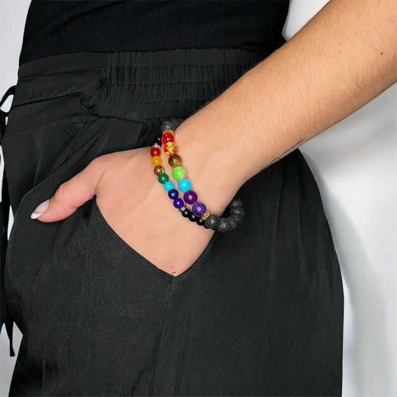 Pulsera 7 Chakras Roca Volcánica