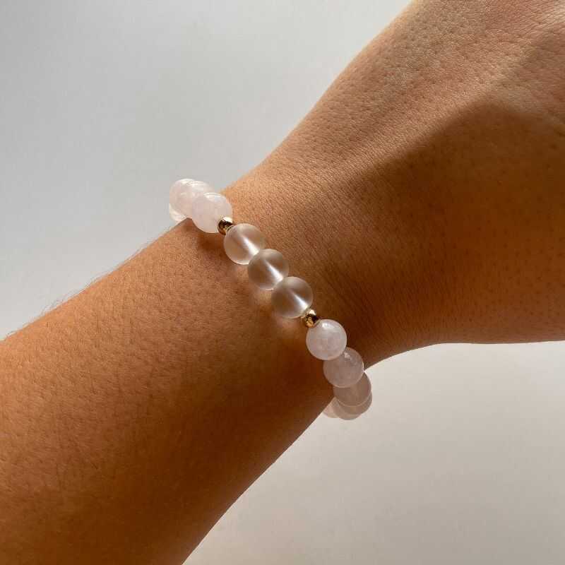 Pulsera Cuarzo Rosa y Cuarzo Mate