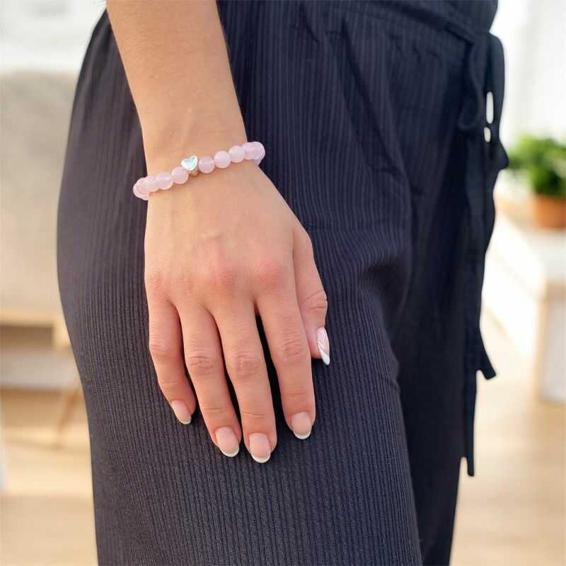 Pulsera Cuarzo Rosa Corazón