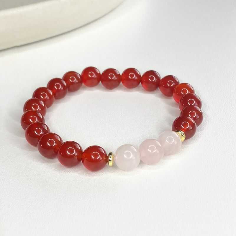 Pulsera Ágata Roja y Cuarzo Rosa