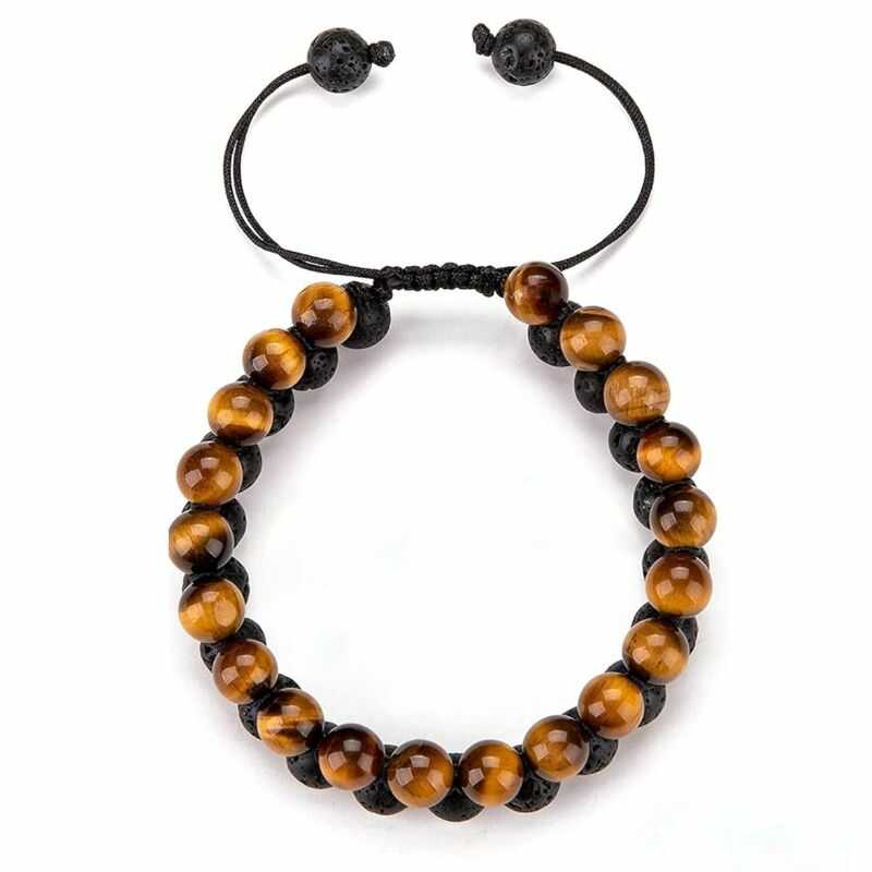 Pulsera Doble Roca Volcánica y Ojo de Tigre