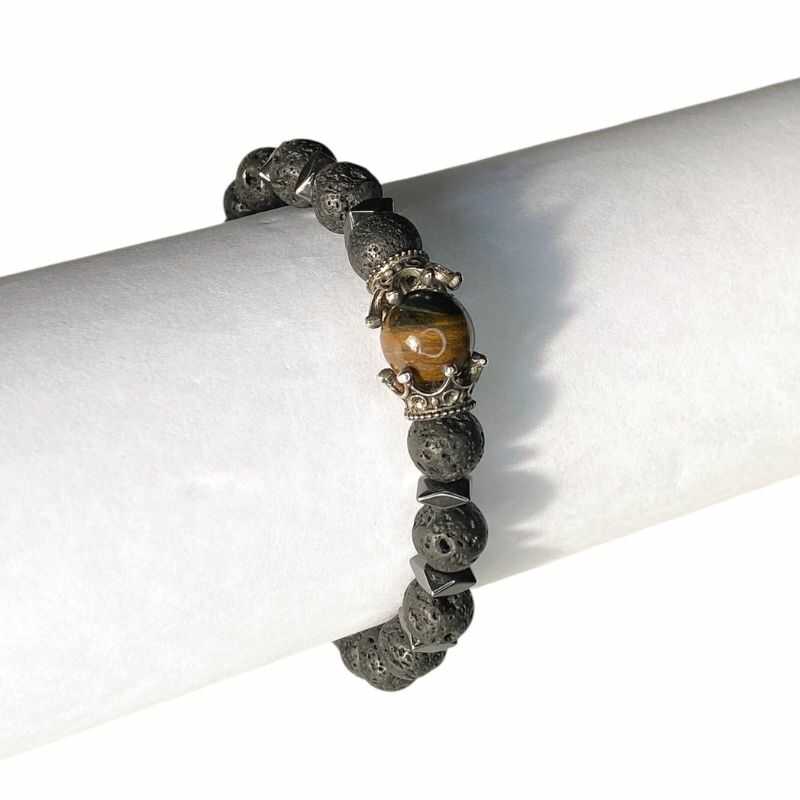 Pulsera Roca Volcánica con Coronas