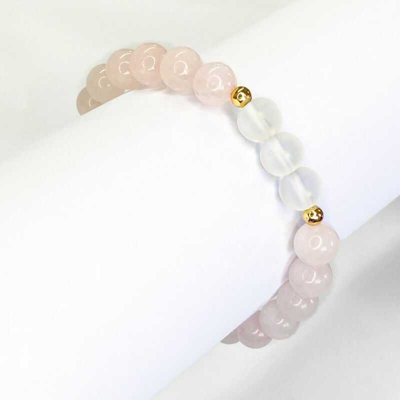 Pulsera Cuarzo Rosa y Cuarzo Mate