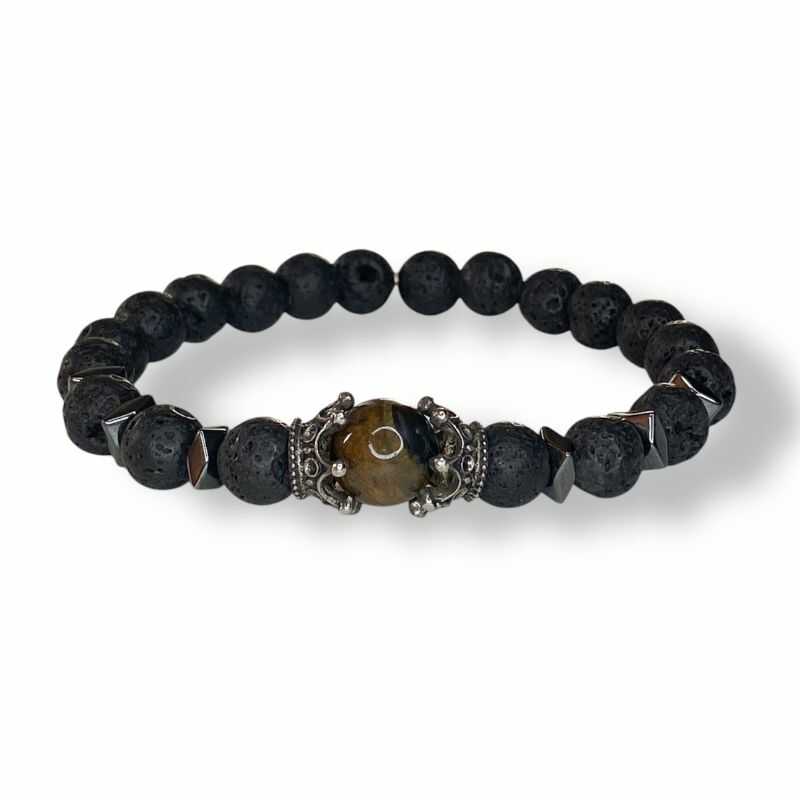 Pulsera Roca Volcánica con Coronas