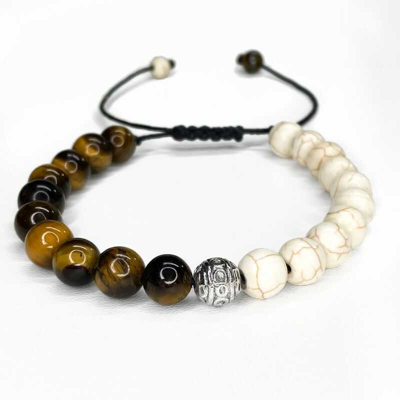 Pulsera de Hilo Ojo de Tigre y Reconstituida Beige