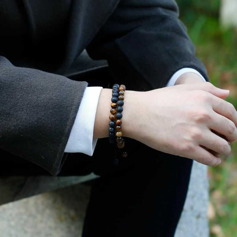 Set Pulseras Roca Volcánica y Ojo de Tigre
