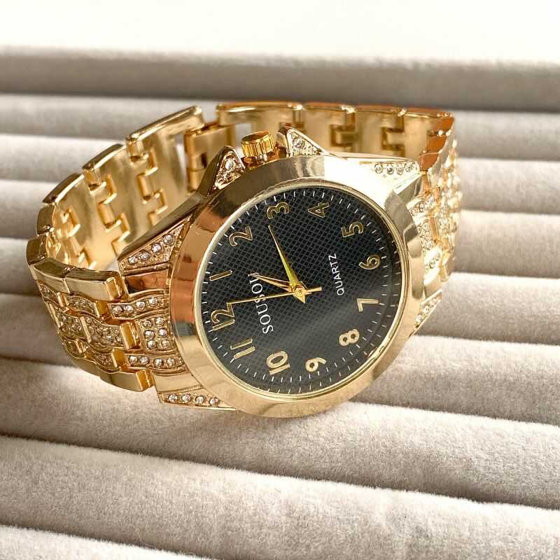 Reloj Dorado y Negro Brillos