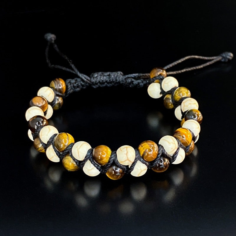Pulsera Doble Ojo de Tigre y Reconstituida Beige