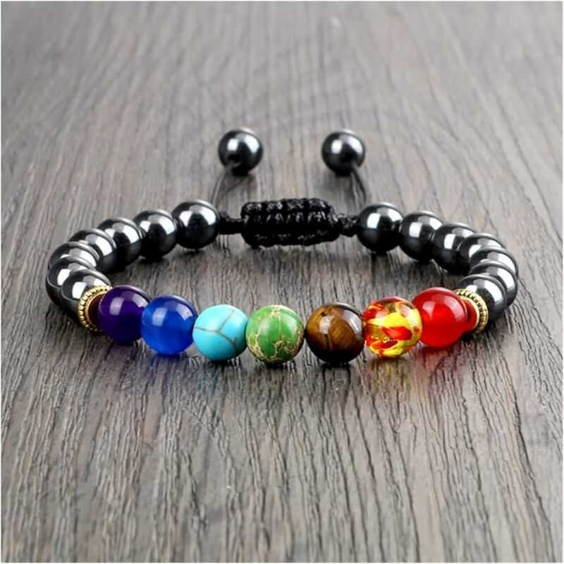 Pulsera 7 Chakras Hilo Ajustable Hematita