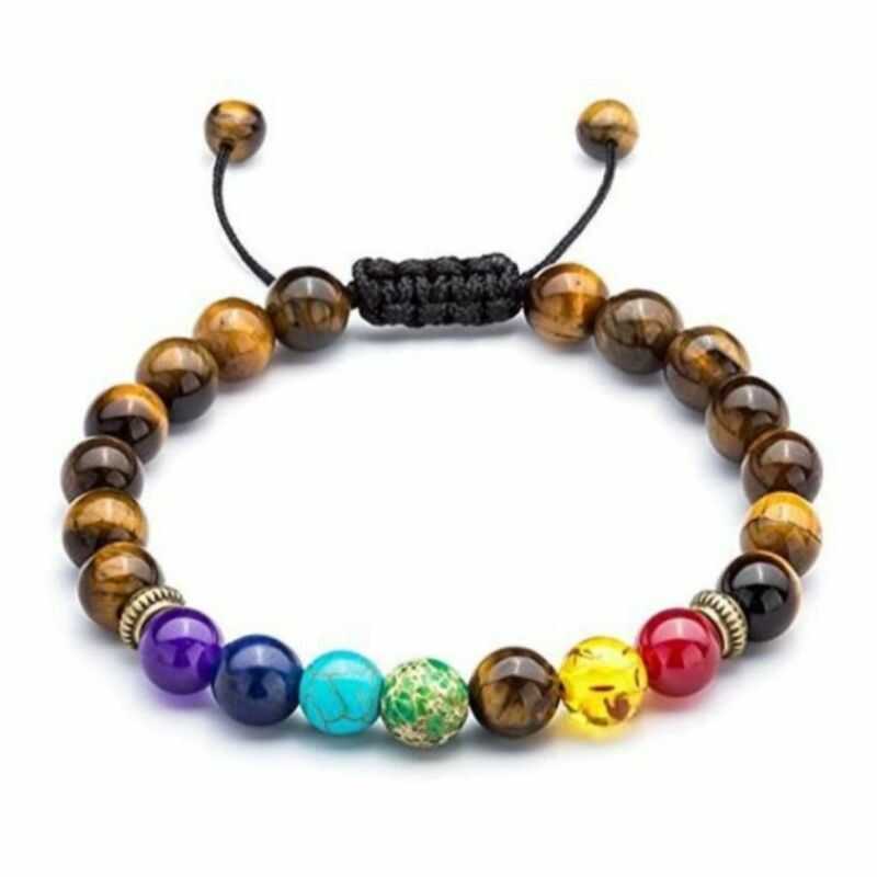 Pulsera 7 Chakras Hilo Ajustable Ojo de Tigre
