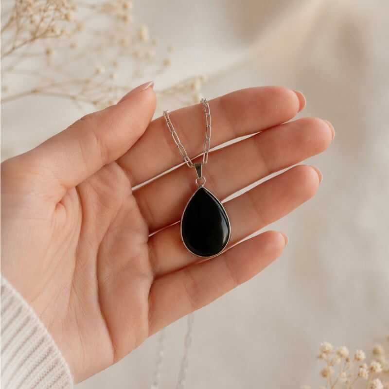 Collar Obsidiana Negra Engarzada