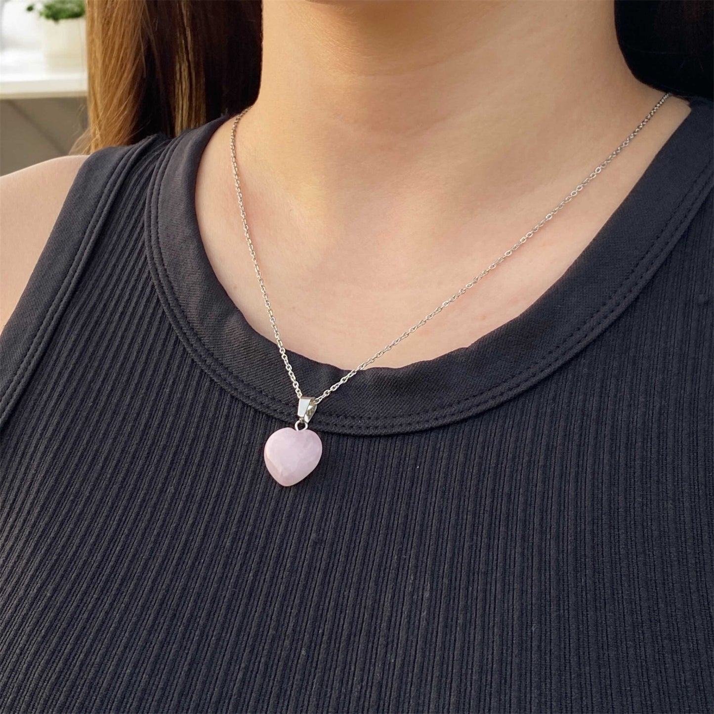 Collar de Cuarzo Rosa Corazón