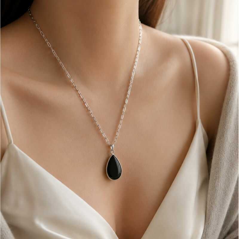 Collar Obsidiana Negra Engarzada