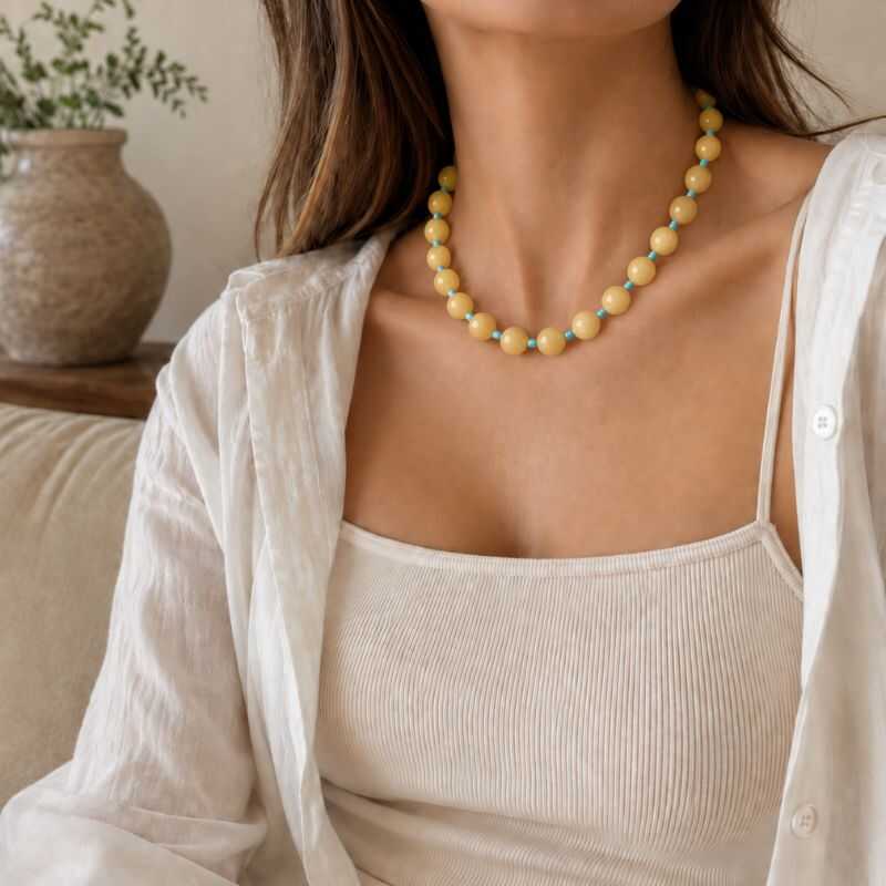 Collar Jade Amarillo + Mostacillas