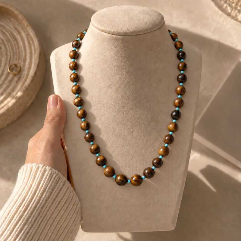 Collar Ojo de Tigre + Mostacillas