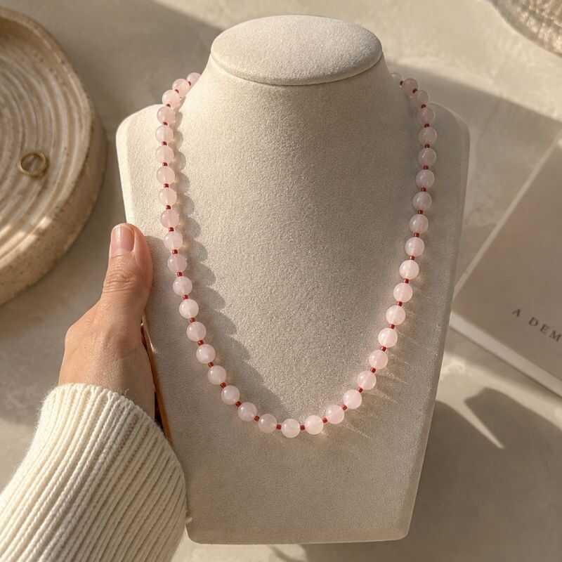 Collar Cuarzo Rosa + Mostacillas