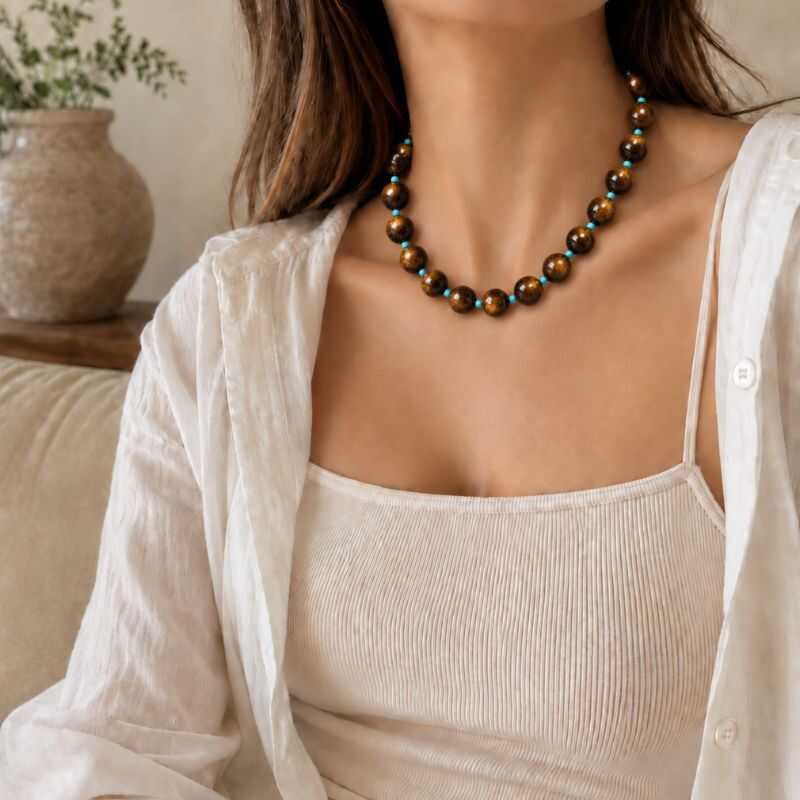 Collar Ojo de Tigre + Mostacillas