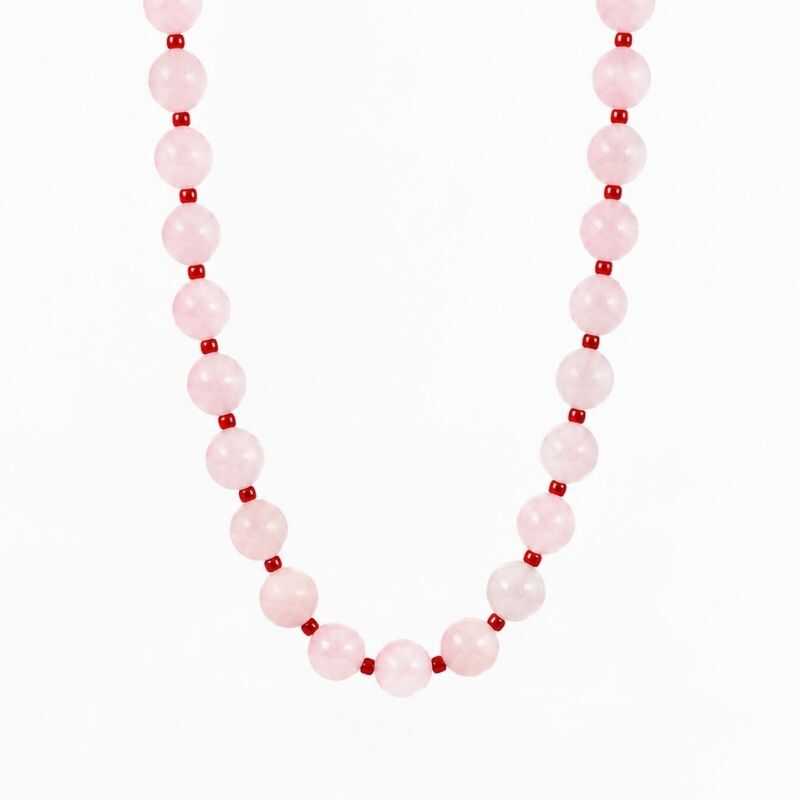 Collar Cuarzo Rosa + Mostacillas