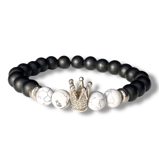Pulsera Corona Ónix Mate y Reconstituida Howlita