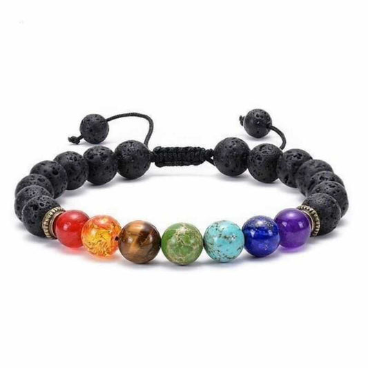 Pulsera 7 Chakras Hilo Ajustable Roca Volcánica