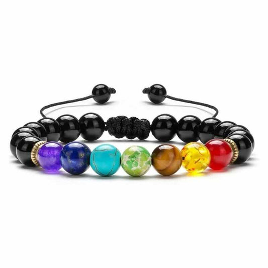 Pulsera 7 Chakras Hilo Ajustable Ágata Negra