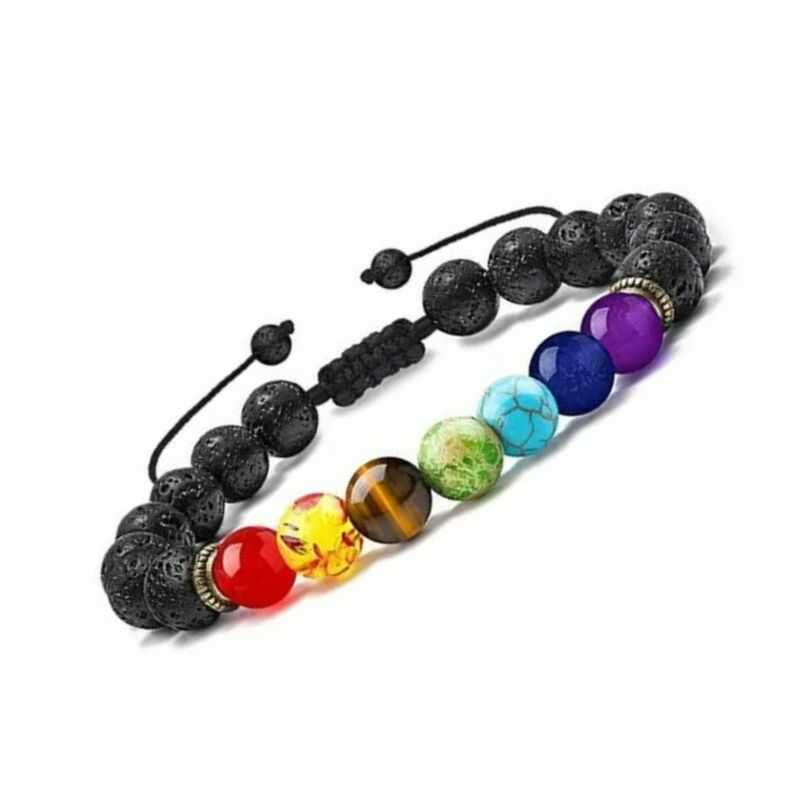 Pulsera 7 Chakras Hilo Ajustable Roca Volcánica