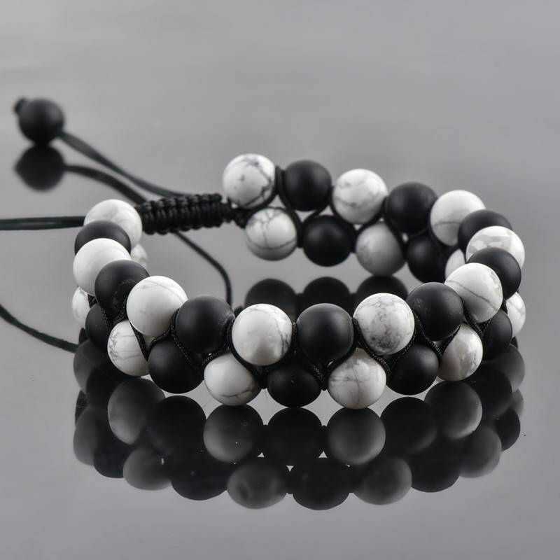 Pulsera Doble Howlita y Ónix Mate