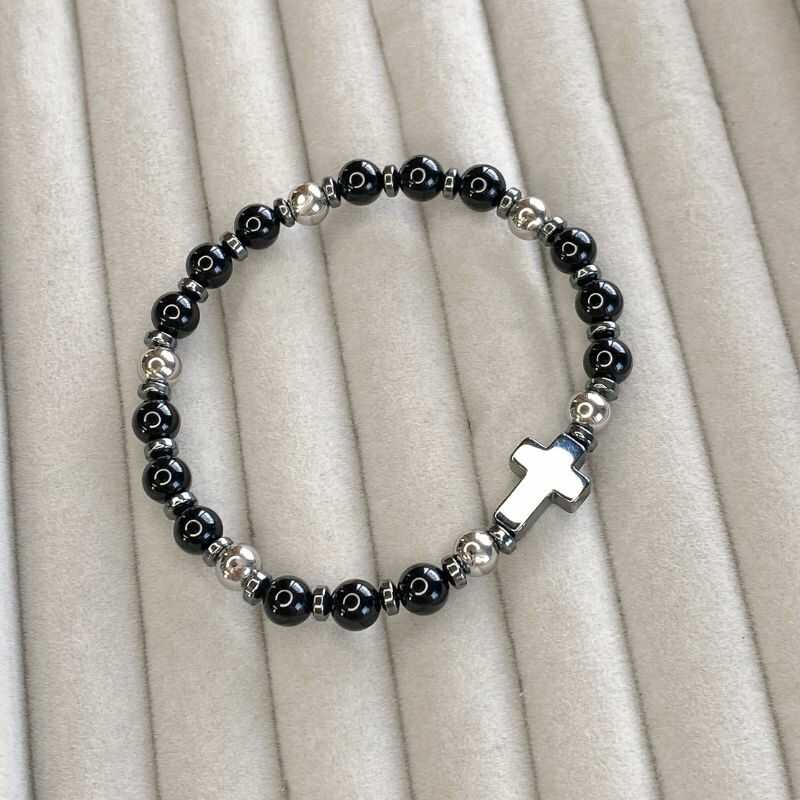 Pulsera Cruz Ágata Negra