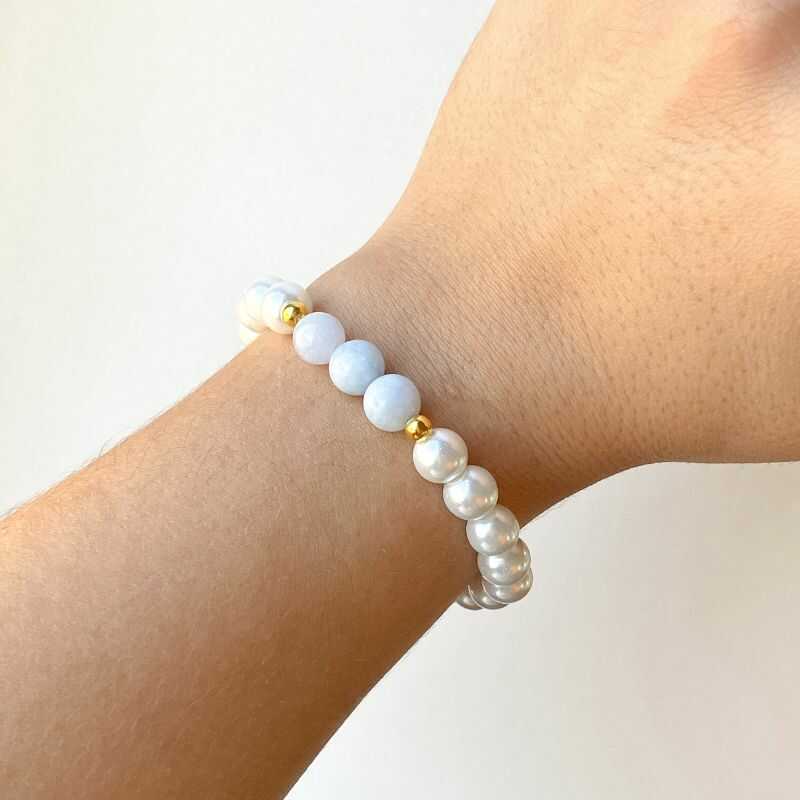 Pulsera Perlas y Cuarzo Azul