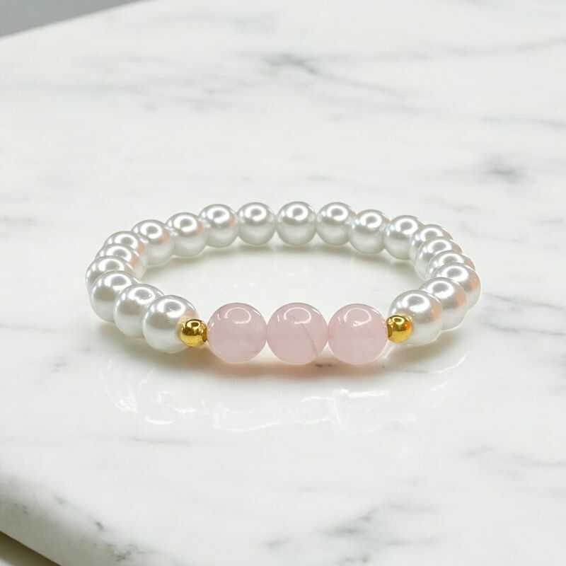 Pulsera Perlas y Cuarzo Rosa